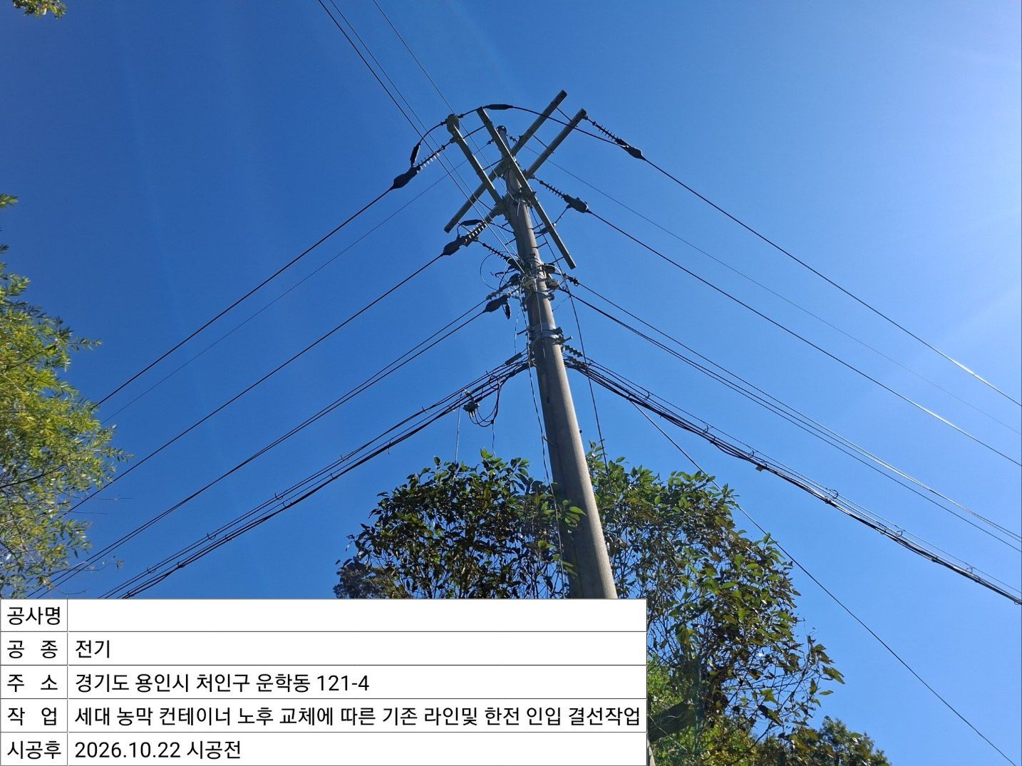▲ 전신주 전력선 인입 구간 확인